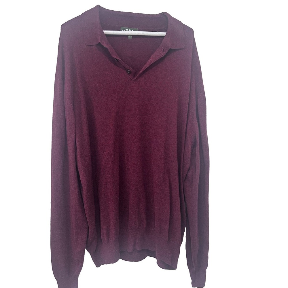 Orvis Men's XL Knit Polo Sweater Cotton Silk Cashmere Blend Maroon Red 3 Button